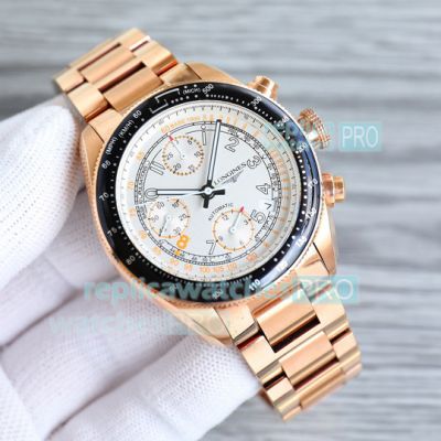 Swiss Replica Longines AF1 Chronograph Black Bezel Rose Gold Watch 42mm